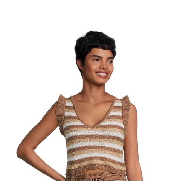 Steve Madden Tops - Steve Madden Crochet Brown and Cream Striped Tank Top